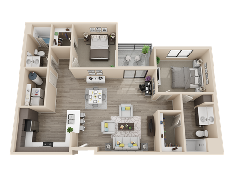 2 bedroom 2 bathroom 1340 sq ft floor plan image at V on Broadway